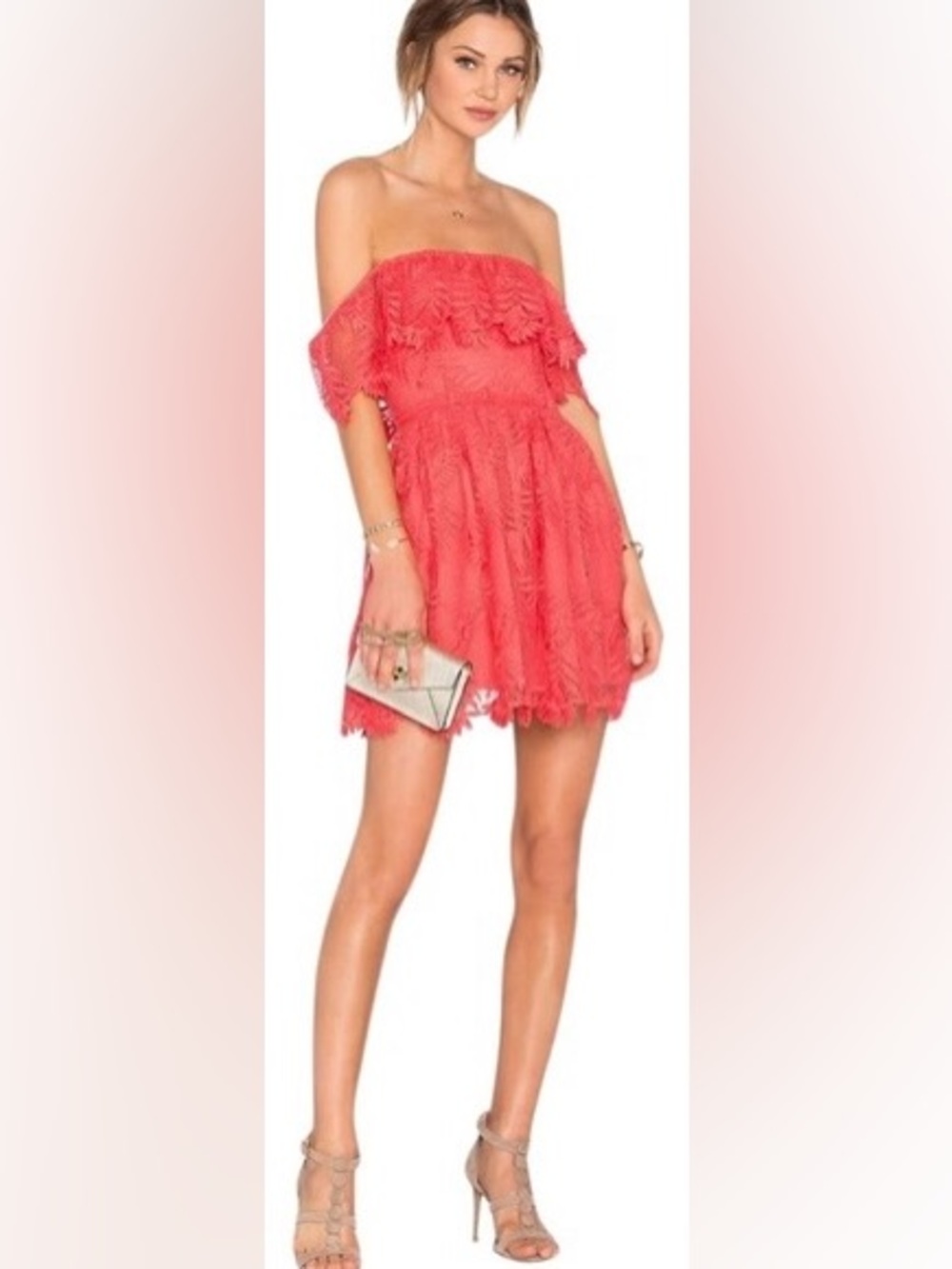 NWT Lovers + Friends Dream Vacay Coral Off-Shoulder Lace Mini Dress